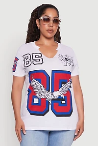 Womens Plus Size Notch Neck NY 85 Graphic Tee, White, Size 1X