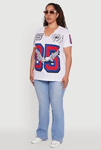 Womens Plus Size Notch Neck NY 85 Graphic Tee, White, Size 1X