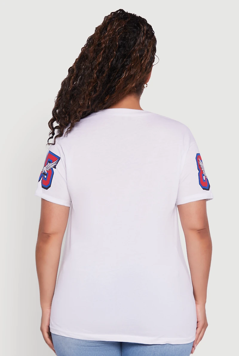 Womens Plus Size Notch Neck NY 85 Graphic Tee, White, Size 1X