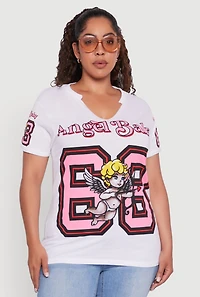 Womens Plus Size Notch Neck Angel Baby 68 Graphic Tee, White, Size 2X
