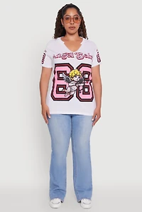 Womens Plus Size Notch Neck Angel Baby 68 Graphic Tee, White, Size 2X