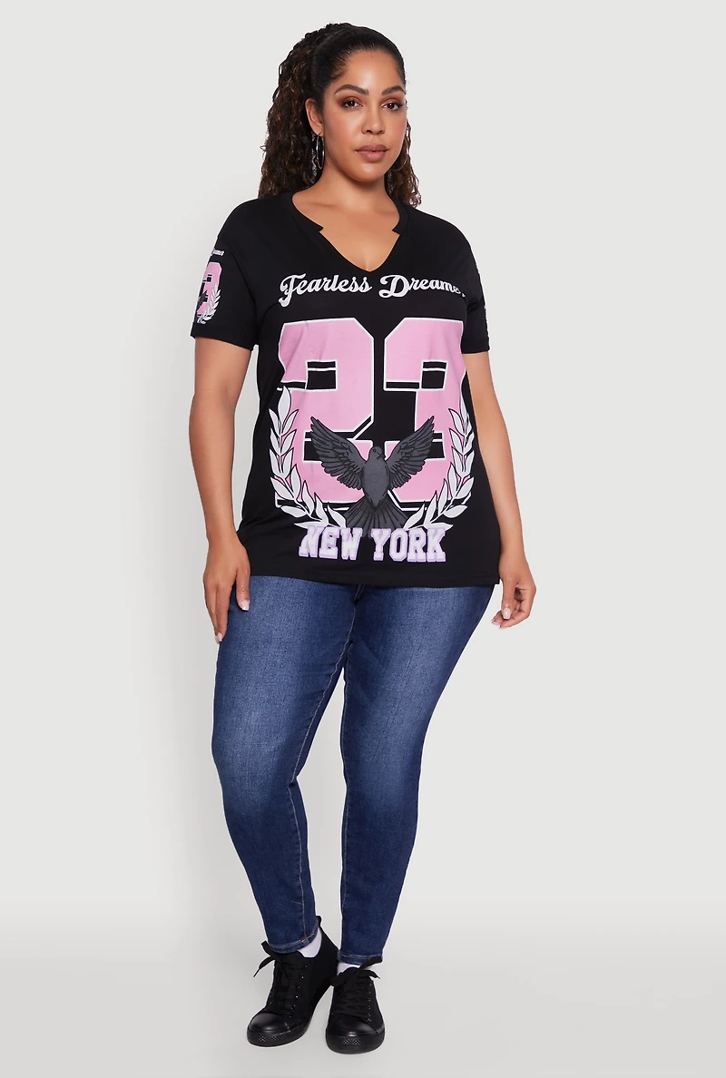 Womens Plus Size New York Fearless Dreams 23 Graphic Tee, Black, Size 3X