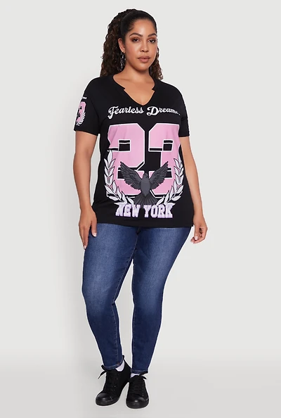 Womens Plus Size New York Fearless Dreams 23 Graphic Tee, Black, Size 3X