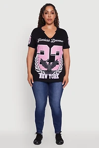 Womens Plus Size New York Fearless Dreams 23 Graphic Tee, Black, Size 3X