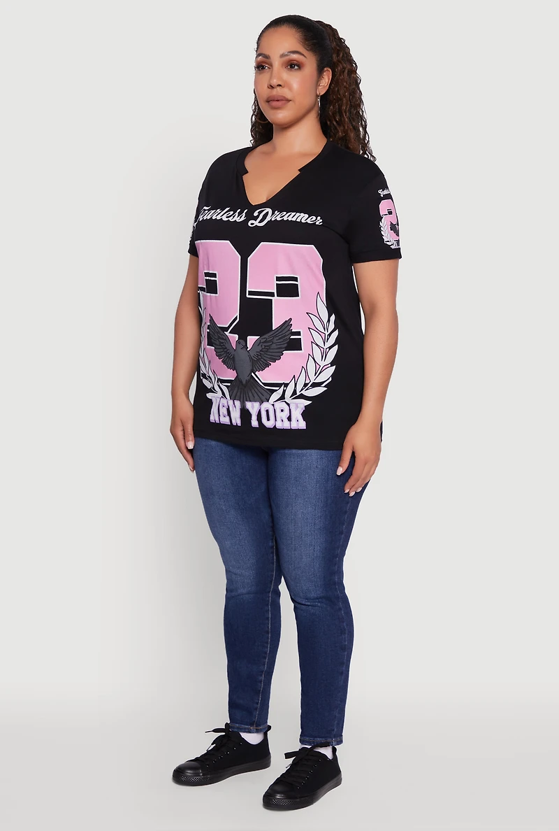 Womens Plus Size New York Fearless Dreams 23 Graphic Tee, Black, Size 3X