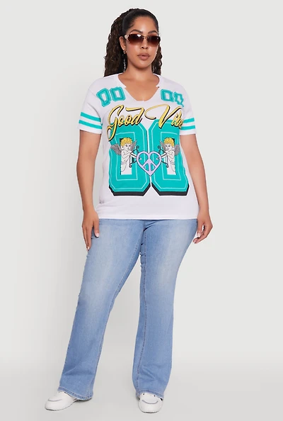 Womens Plus Size Good Vibes Cupid Graphic Tee, White, Size 1X