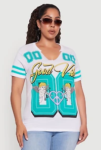 Womens Plus Size Good Vibes Cupid Graphic Tee, White, Size 1X