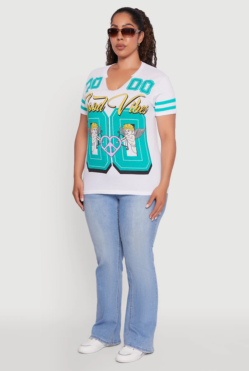 Womens Plus Size Good Vibes Cupid Graphic Tee, White, Size 1X