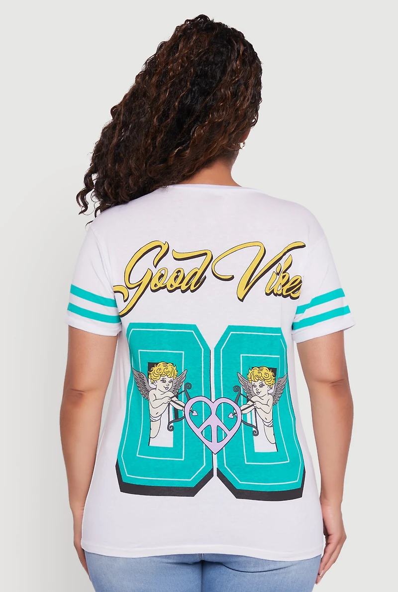 Womens Plus Size Good Vibes Cupid Graphic Tee, White, Size 3X