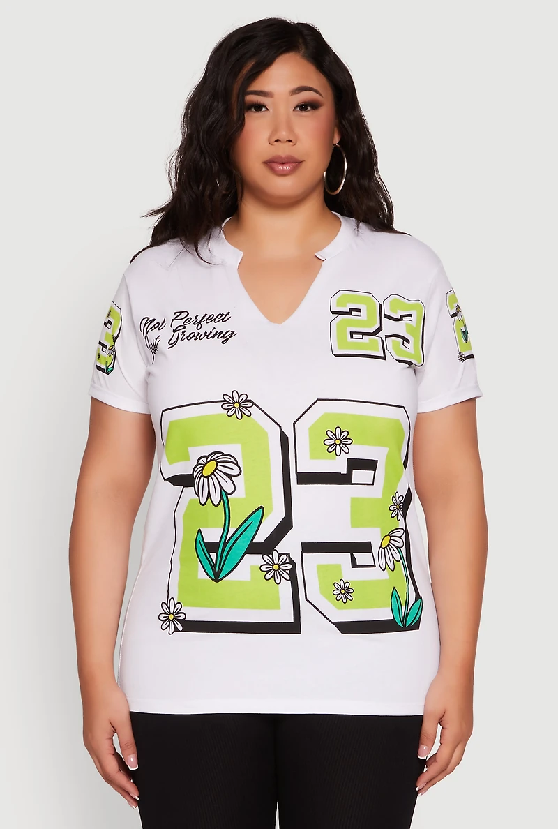 Womens Plus Size Notch Neck Not Perfect Just Growing 23 Graphic Tee, Multi, Size 3X