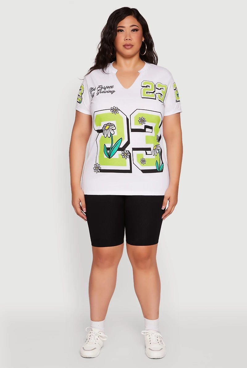 Womens Plus Size Notch Neck Not Perfect Just Growing 23 Graphic Tee, Multi, Size 3X