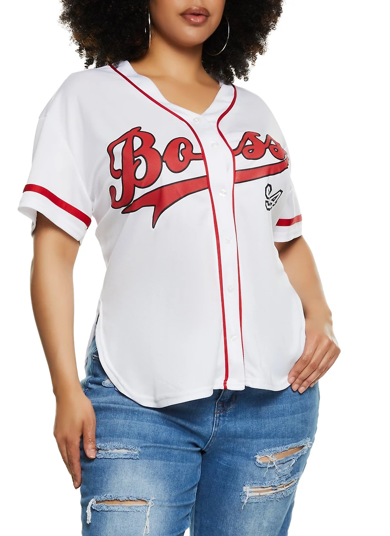 Womens Plus Size Boss 94 Baseball Shirt, White, Size 3X