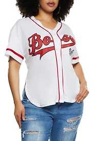 Womens Plus Size Boss 94 Baseball Shirt, White, Size 3X