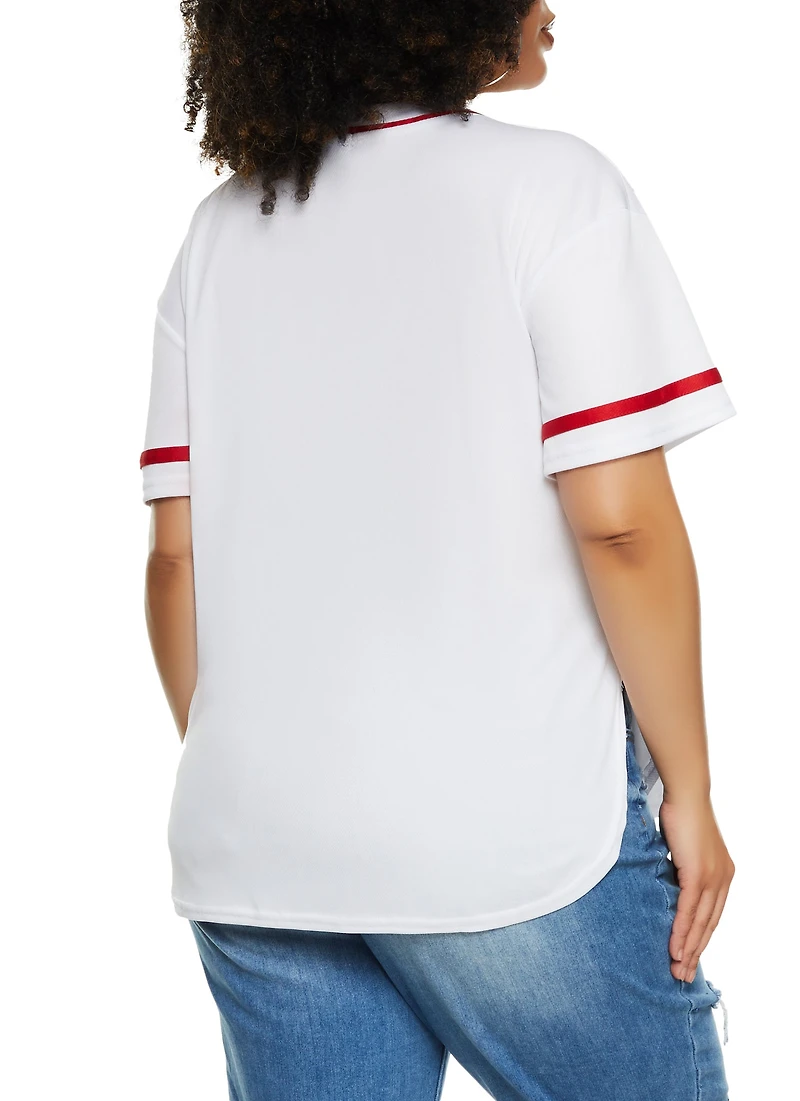 Womens Plus Size Boss 94 Baseball Shirt, White, Size 3X