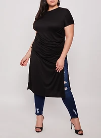 Plus Side Slit Drawstring Ruched Maxi Top