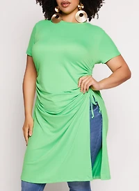 Plus Side Slit Drawstring Ruched Maxi Top