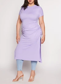 Plus Side Slit Drawstring Ruched Maxi Top