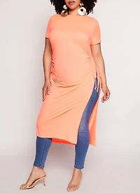 Plus Side Slit Drawstring Ruched Maxi Top