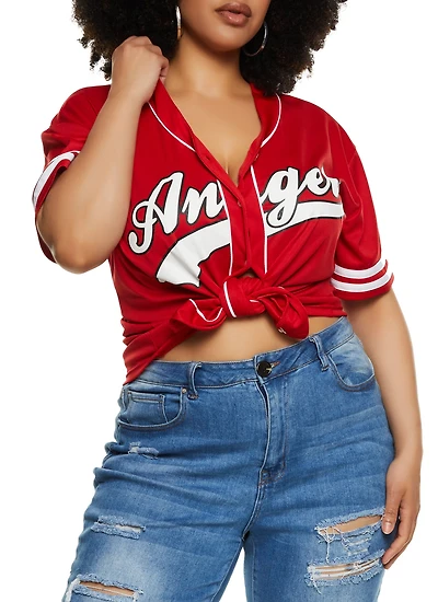 Womens Plus Size Angel Baseball Shirt, Red, Size 1X