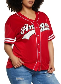 Womens Plus Size Angel Baseball Shirt, Red, Size 1X
