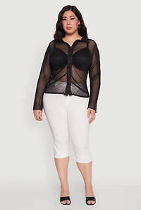 Womens Plus Sheer Long Sleeve Shirt with Ruching,