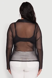 Womens Plus Sheer Long Sleeve Shirt with Ruching,