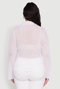 Womens Plus Size Sheer Long Sleeve Shirt with Ruching, White, Size 3X