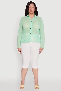 Womens Plus Sheer Long Sleeve Shirt with Ruching,