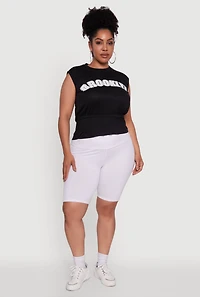 Womens Plus Size Brooklyn Queen Smocked Waist Sleeveless Top, Black, Size 1X