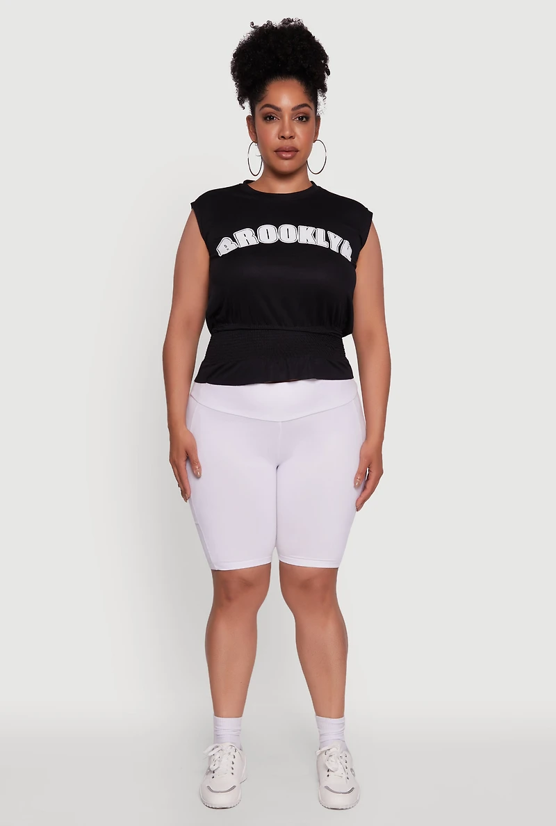 Womens Plus Size Brooklyn Queen Smocked Waist Sleeveless Top, Black, Size 2X