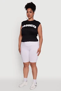 Womens Plus Size Brooklyn Queen Smocked Waist Sleeveless Top, Black, Size 1X