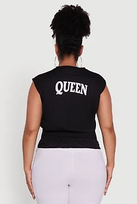 Womens Plus Size Brooklyn Queen Smocked Waist Sleeveless Top, Black, Size 1X