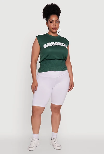 Womens Plus Brooklyn Queen Smocked Waist Sleeveless Top, Green,