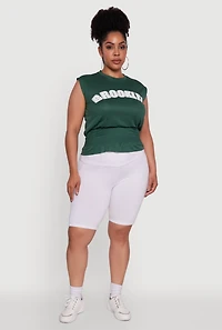 Womens Plus Brooklyn Queen Smocked Waist Sleeveless Top, Green,