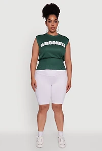 Womens Plus Brooklyn Queen Smocked Waist Sleeveless Top, Green,
