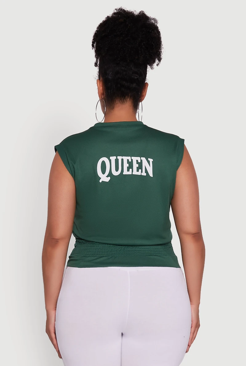 Womens Plus Brooklyn Queen Smocked Waist Sleeveless Top, Green,