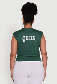 Womens Plus Brooklyn Queen Smocked Waist Sleeveless Top, Green,