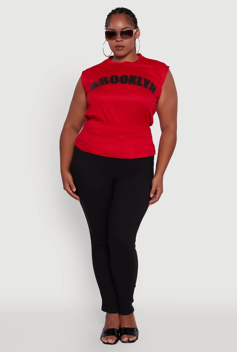 Plus Brooklyn Queen Smocked Waist Sleeveless Top