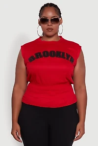Womens Plus Brooklyn Queen Smocked Waist Sleeveless Top, Red,