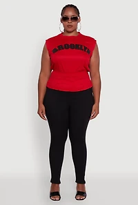 Womens Plus Brooklyn Queen Smocked Waist Sleeveless Top, Red,