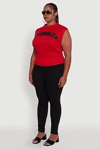 Womens Plus Brooklyn Queen Smocked Waist Sleeveless Top, Red,