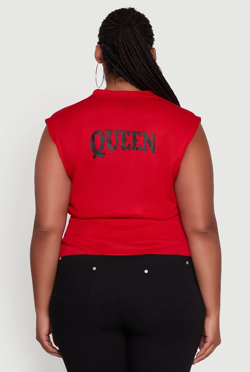 Womens Plus Brooklyn Queen Smocked Waist Sleeveless Top, Red,
