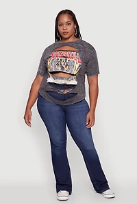 Womens Plus Size Slashed Rock and Roll World Tour Graphic Tee, Grey, Size 1X
