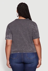 Womens Plus Size Slashed Rock and Roll World Tour Graphic Tee, Grey, Size 1X