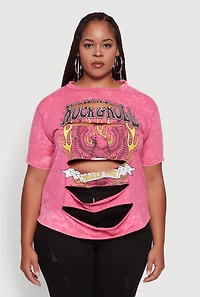 Womens Plus Size Slashed Rock and Roll World Tour Graphic Tee, Pink, Size 3X