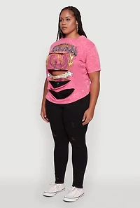 Womens Plus Size Slashed Rock and Roll World Tour Graphic Tee, Pink, Size 3X