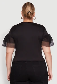 Womens Plus Fishnet Sleeve Blessed Eagle Graphic Tee, Black,