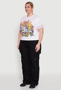 Womens Plus Size Fishnet Sleeve Blessed Eagle Graphic Tee, White, Size 2X