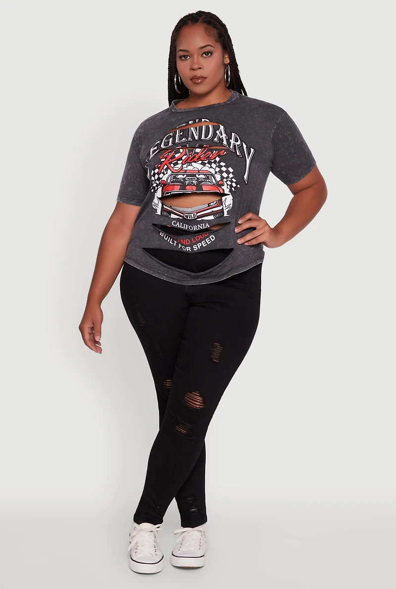 Womens Plus Size Legendary Rider California Graphic T-Shirt, Grey, Size 2X