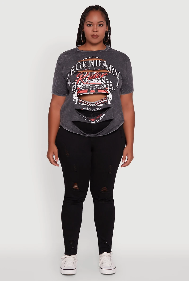 Womens Plus Size Legendary Rider California Graphic T-Shirt, Grey, Size 2X
